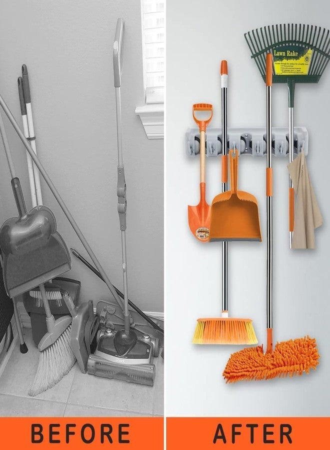 Emergity Plastic Wall Mounted Mop Holder, Broom Holder Wall Mounted with 5 Slot & 6 Hooks ( Pack of 1 ) - Image 3